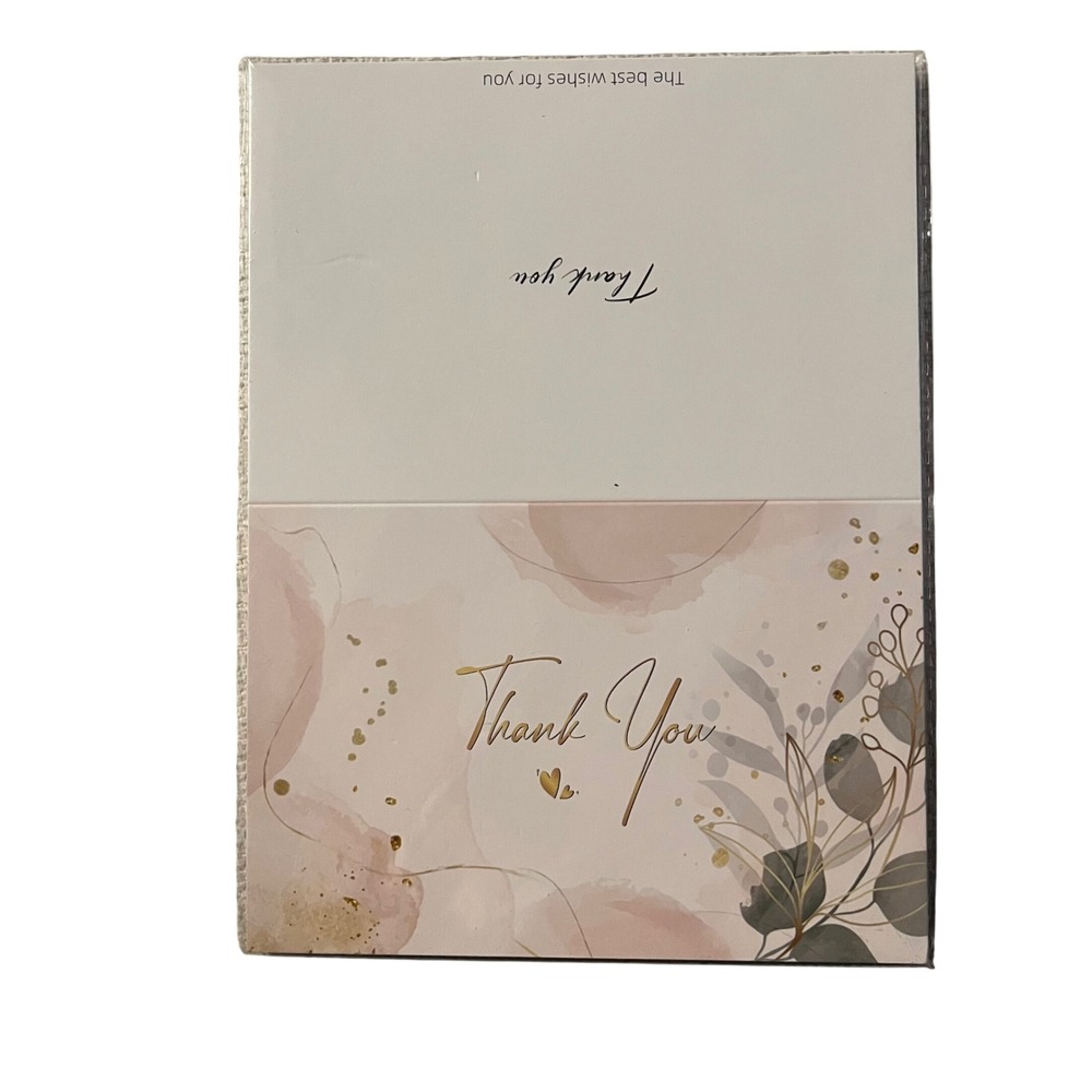 Thank‎ You Cards with Envelopes Floral Design Gold Accents